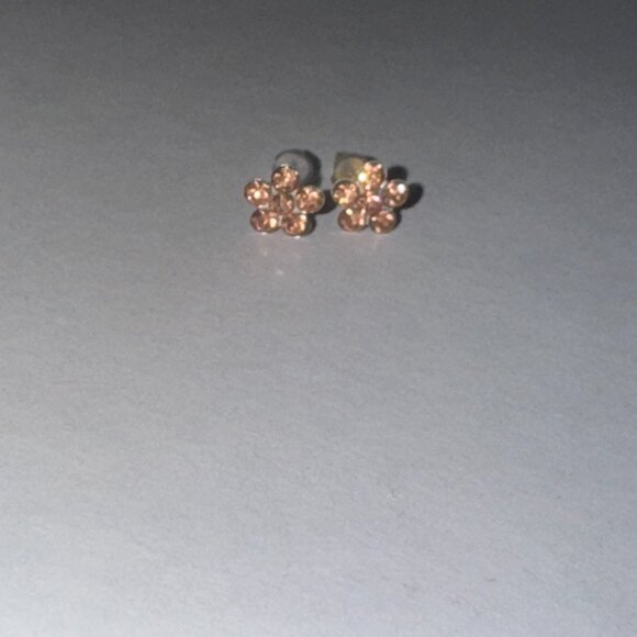 7mm Pink Flower Cz And Sterling Post Earrings - Picture 2 of 14